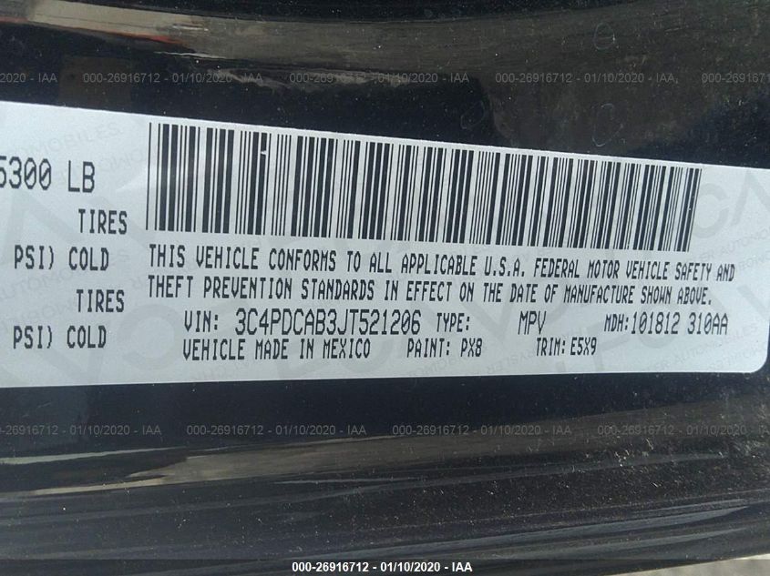 2018 DODGE JOURNEY SE 3C4PDCAB3JT521206