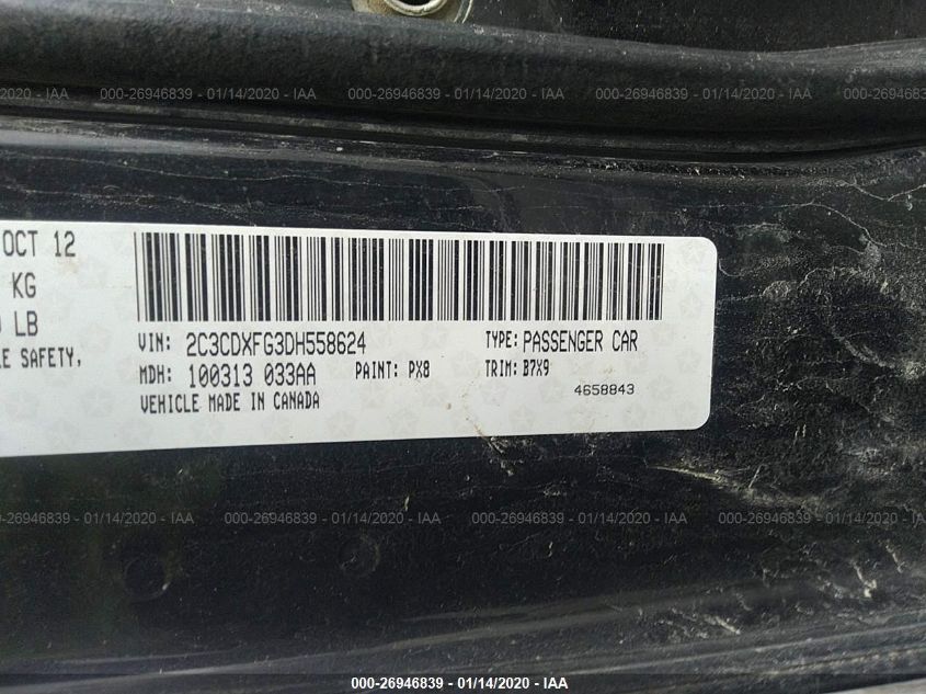 2013 DODGE CHARGER SE 2C3CDXFG3DH558624