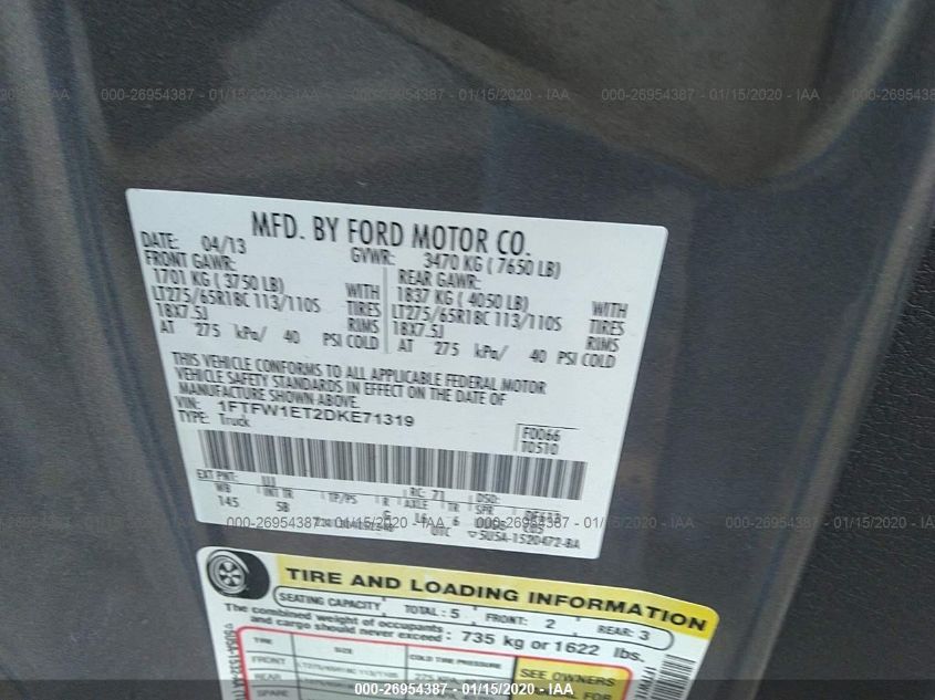 2013 FORD F-150 XL/XLT/FX4/LARIAT 1FTFW1ET2DKE71319