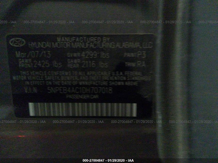 2013 HYUNDAI SONATA GLS 5NPEB4AC1DH707018