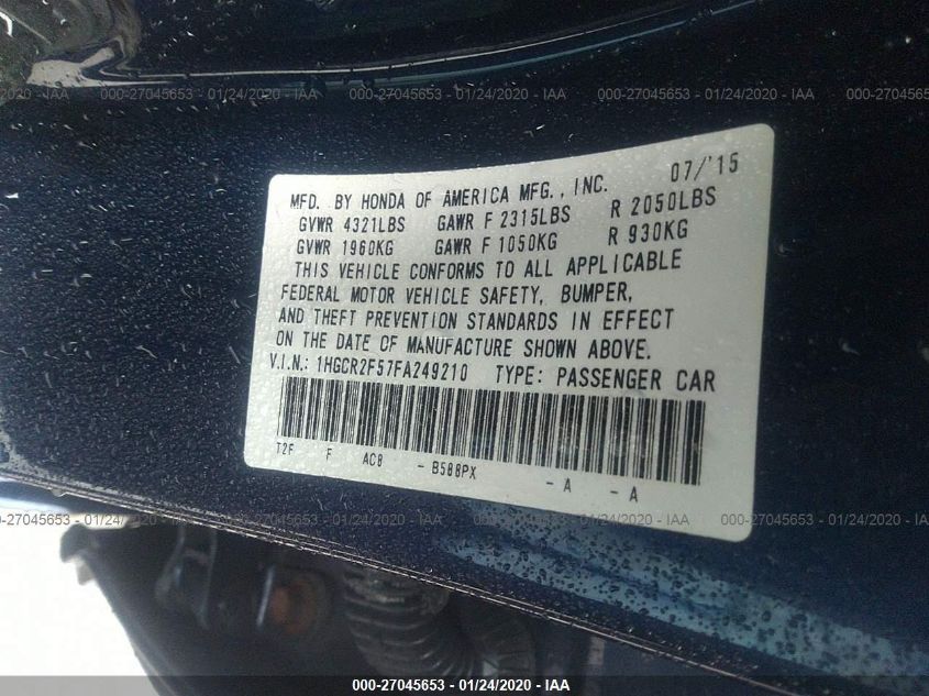 2015 HONDA ACCORD SEDAN SPORT 1HGCR2F57FA249210