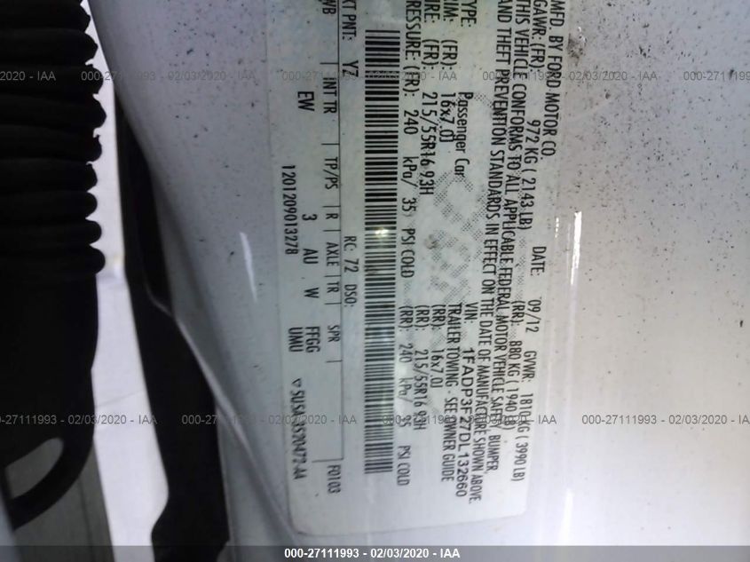 2013 FORD FOCUS SE 1FADP3F27DL132660