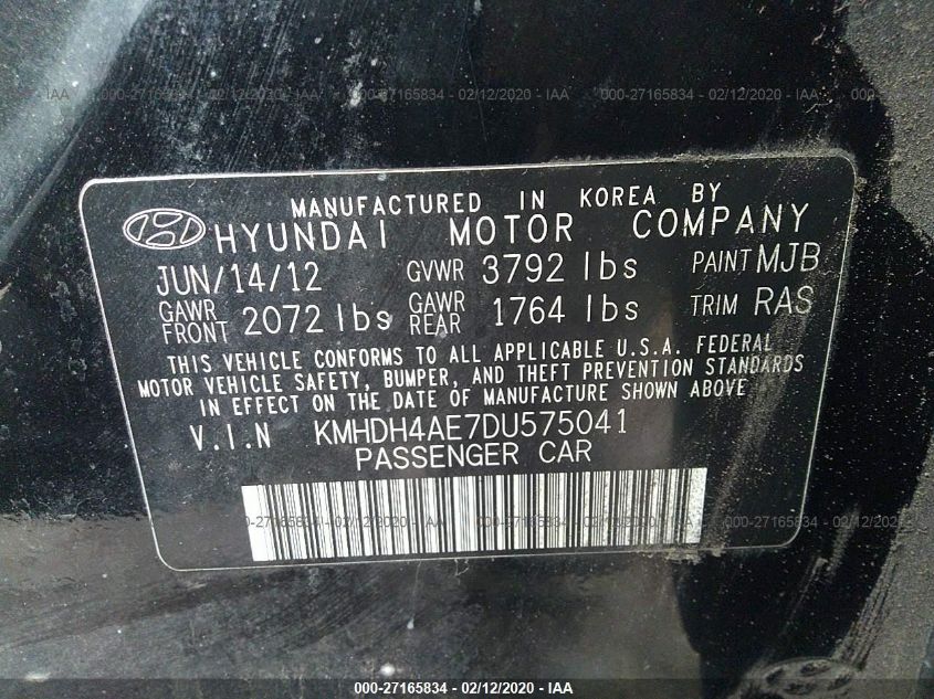 2013 HYUNDAI ELANTRA GLS PZEV KMHDH4AE7DU575041