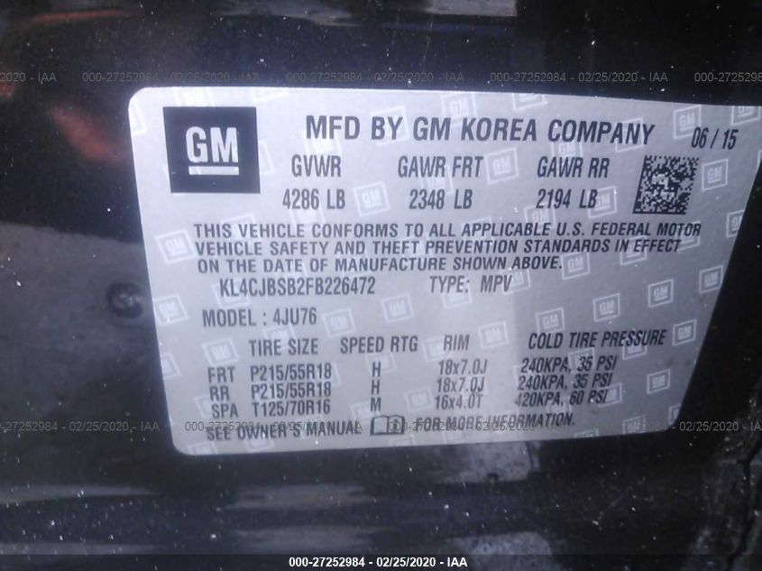 2015 BUICK ENCORE CONVENIENCE KL4CJBSB2FB226472
