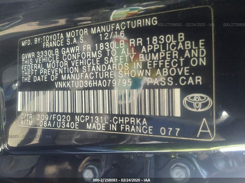 2017 TOYOTA YARIS L/SE/LE VNKKTUD36HA079795
