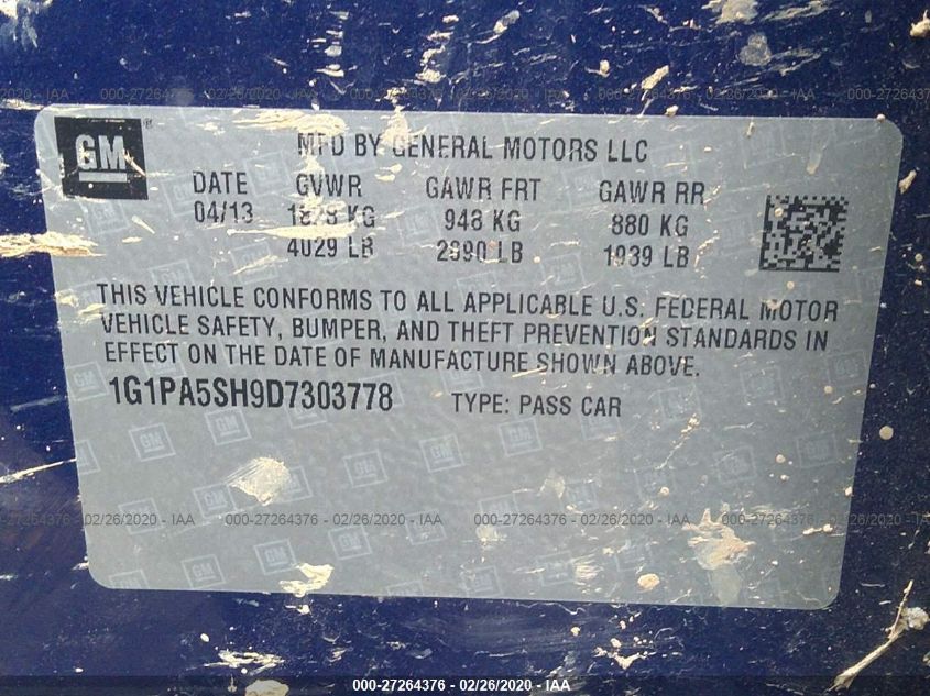 2013 CHEVROLET CRUZE LS 1G1PA5SH9D7303778