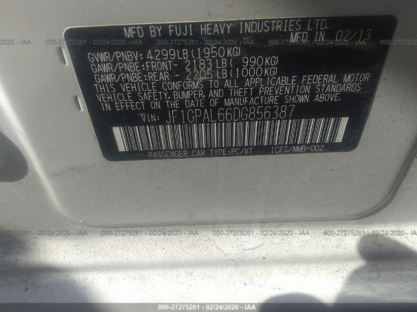 2013 SUBARU IMPREZA 2.0I SPORT PREMIUM JF1GPAL66DG856387