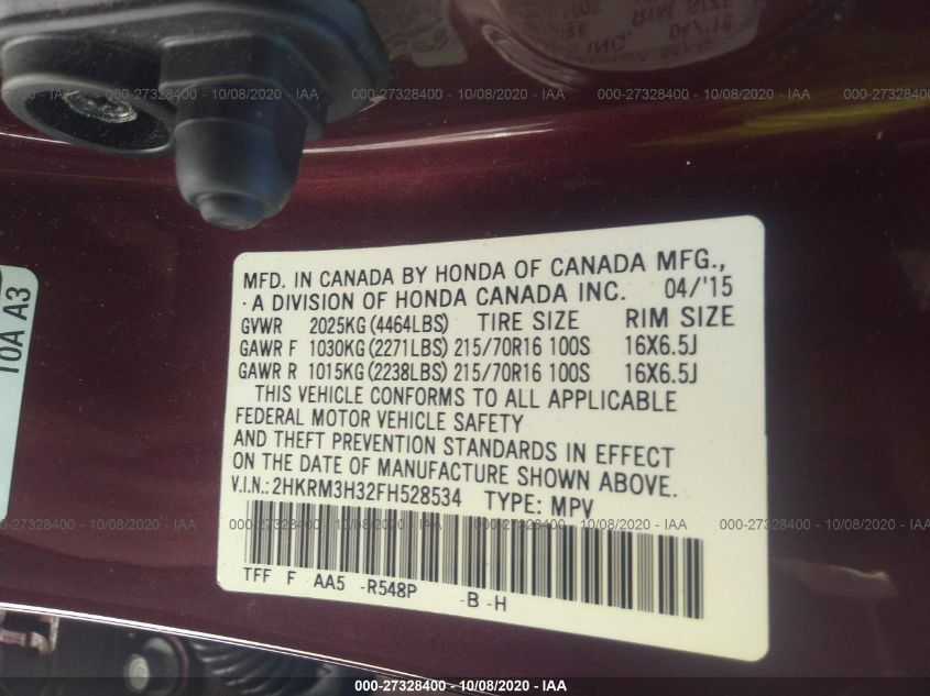 2015 HONDA CR-V LX 2HKRM3H32FH528534