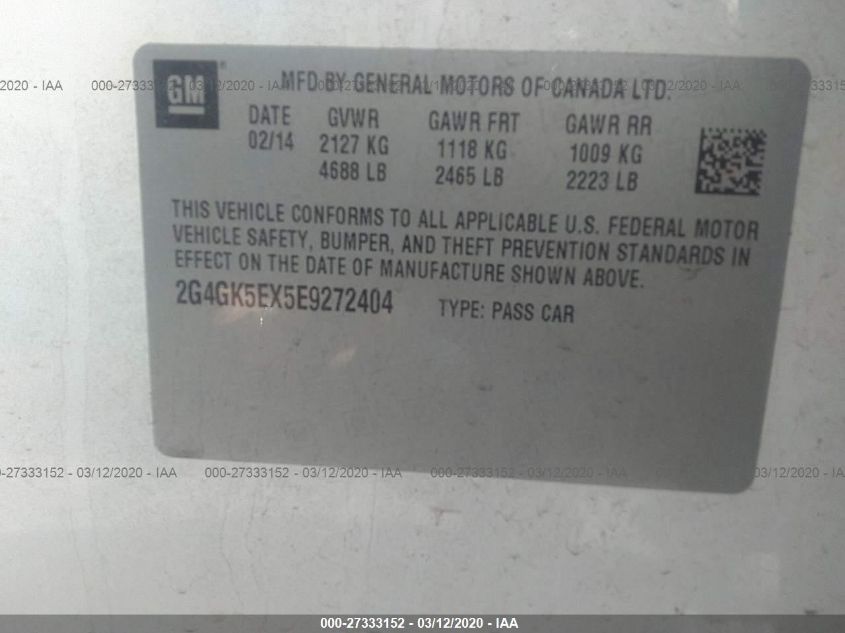 2014 BUICK REGAL TURBO 2G4GK5EX5E9272404