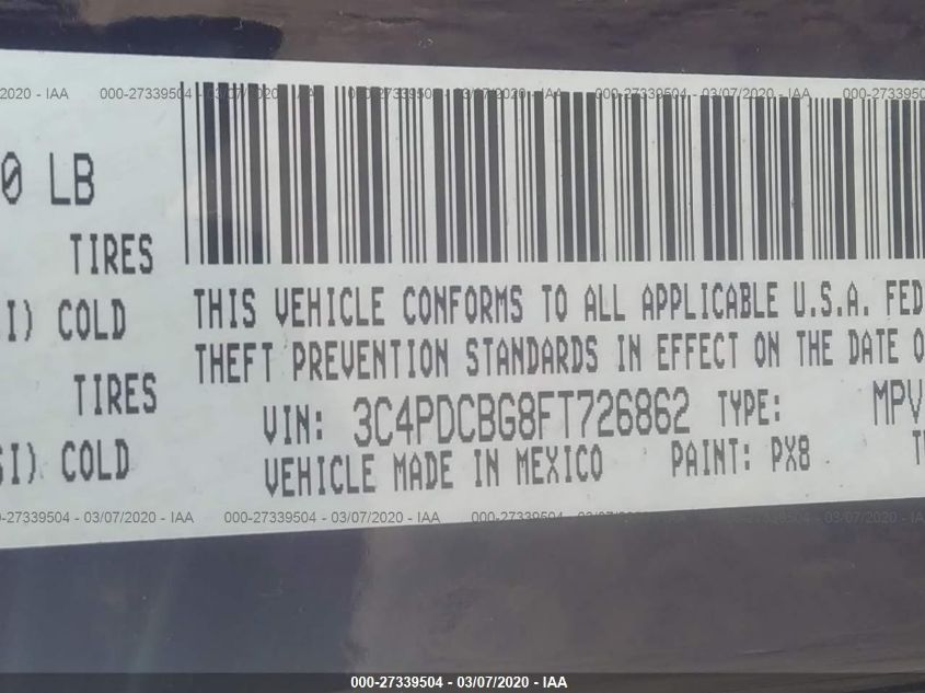 2015 DODGE JOURNEY SXT 3C4PDCBG8FT726862