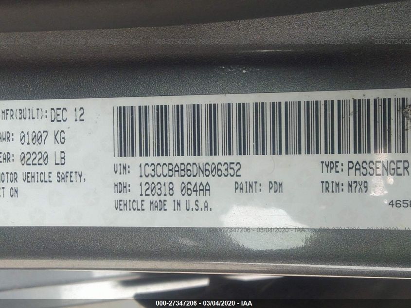 2013 CHRYSLER 200 LX 1C3CCBAB6DN606352