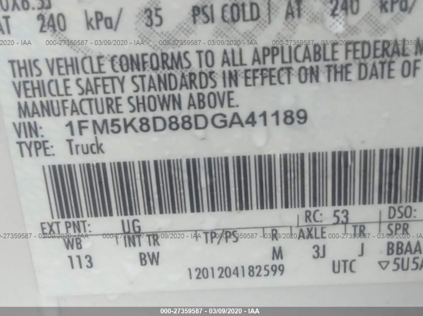 2013 FORD EXPLORER XLT 1FM5K8D88DGA41189
