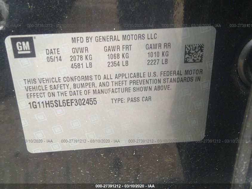 2014 CHEVROLET MALIBU LTZ 1G11H5SL6EF302455