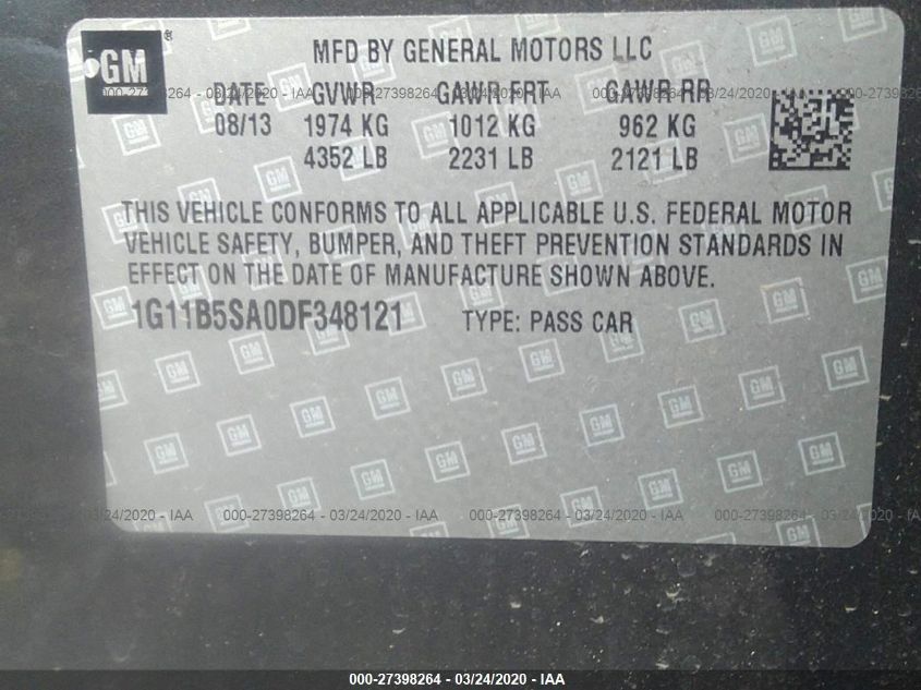 2013 CHEVROLET MALIBU 1LS 1G11B5SA0DF348121