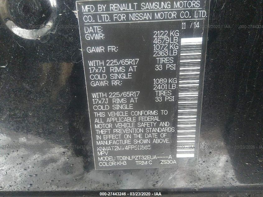 2015 NISSAN ROGUE S KNMAT2MV4FP511885