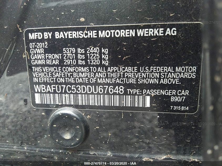 2013 BMW 5 SERIES XI WBAFU7C53DDU67648