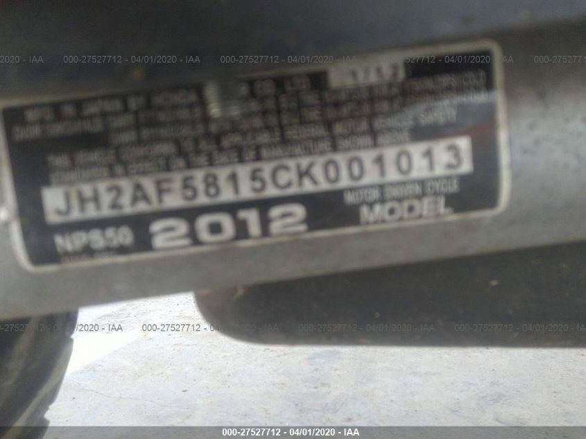 2012 HONDA NPS50 JH2AF5815CK001013