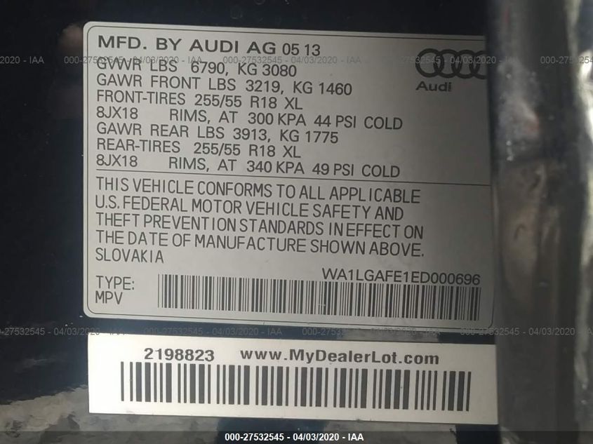 2014 AUDI Q7 PREMIUM PLUS WA1LGAFE1ED000696