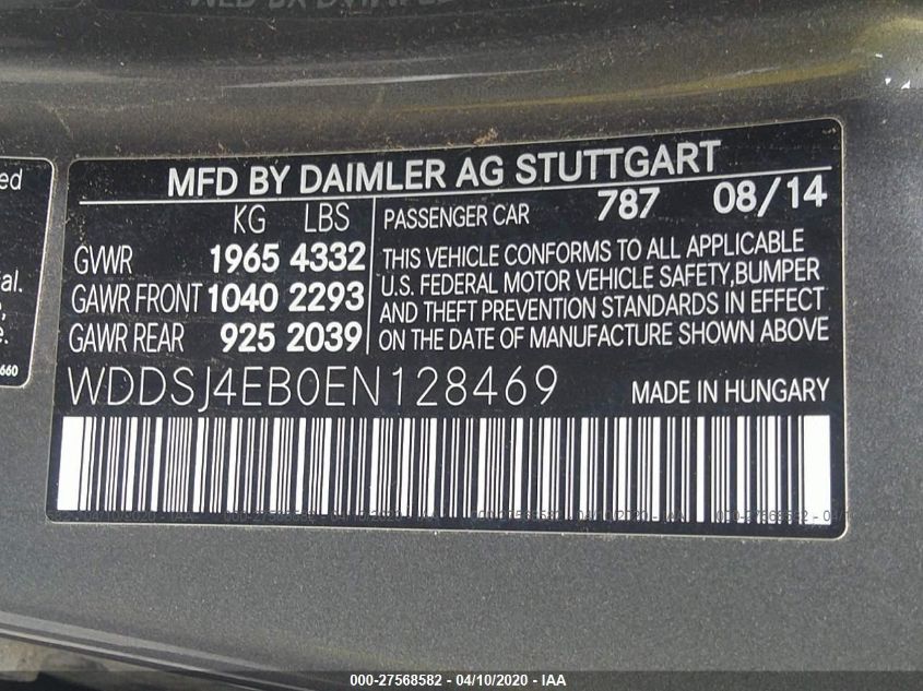 2014 MERCEDES-BENZ CLA-CLASS CLA250 WDDSJ4EB0EN128469