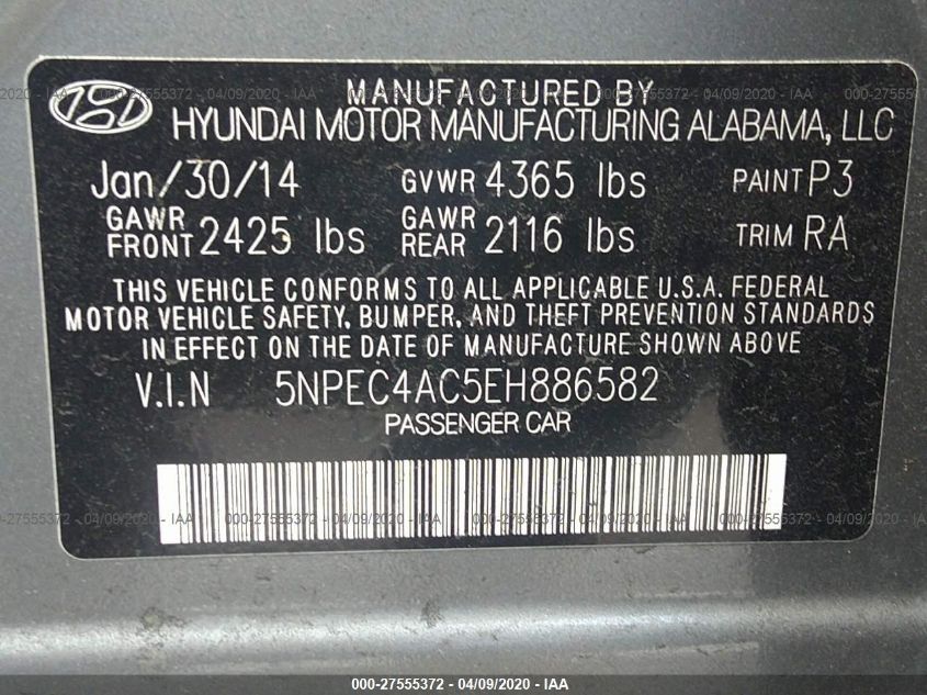 2014 HYUNDAI SONATA SE/LIMITED 5NPEC4AC5EH886582