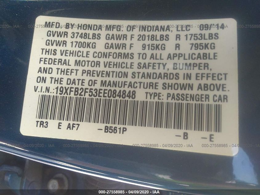2014 HONDA CIVIC LX 19XFB2F53EE084848