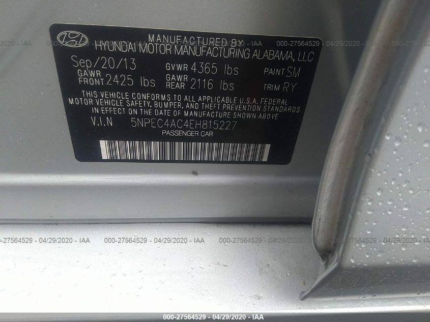 2014 HYUNDAI SONATA SE/LIMITED 5NPEC4AC4EH815227
