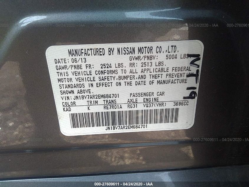 2014 INFINITI Q50 PREMIUM JN1BV7AR2EM684701