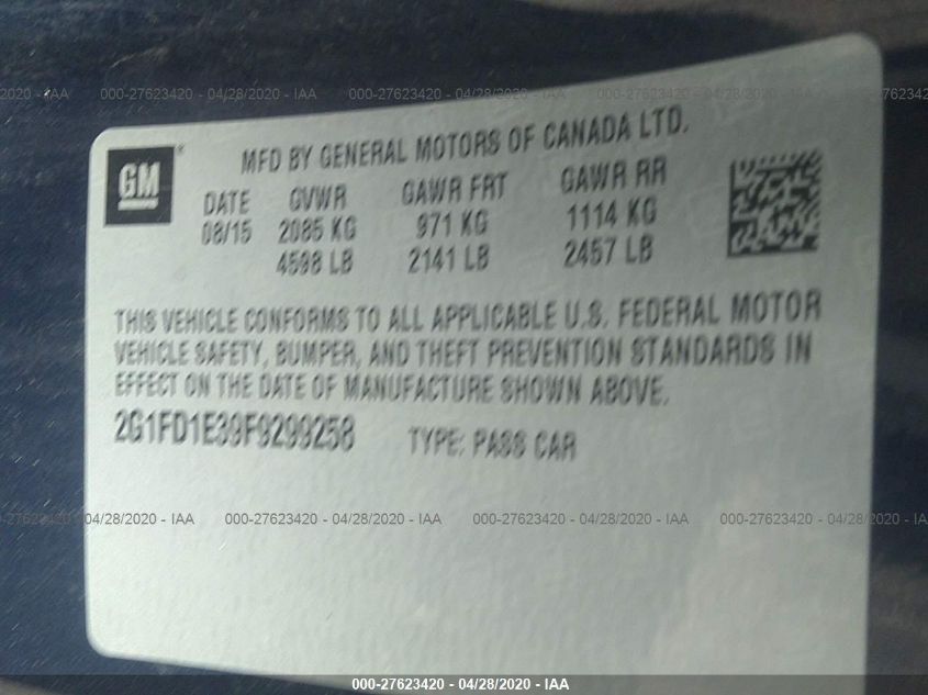 2015 CHEVROLET CAMARO LT 2G1FD1E39F9299258