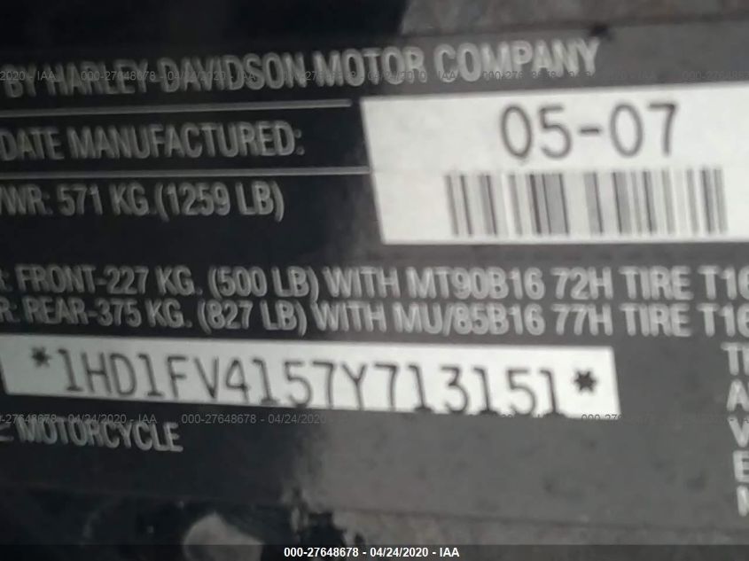 2007 HARLEY-DAVIDSON FLHT 1HD1FV4157Y713151