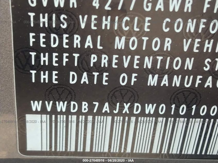 2013 VOLKSWAGEN GOLF WVWDB7AJXDW010100