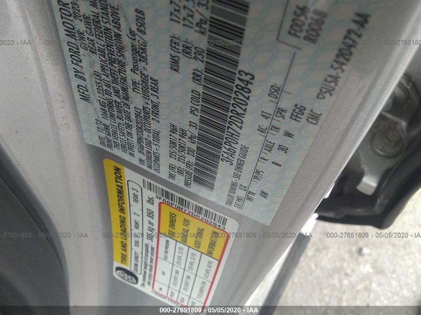 2013 FORD FUSION SE 3FA6P0H72DR202843