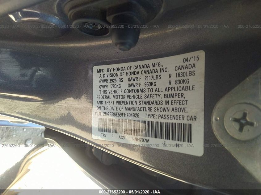 2015 HONDA CIVIC SI - 2HGFB6E59FH704926