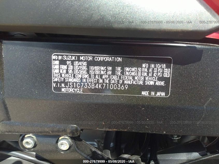 2019 SUZUKI DL650 A/X JS1C733B4K7100369