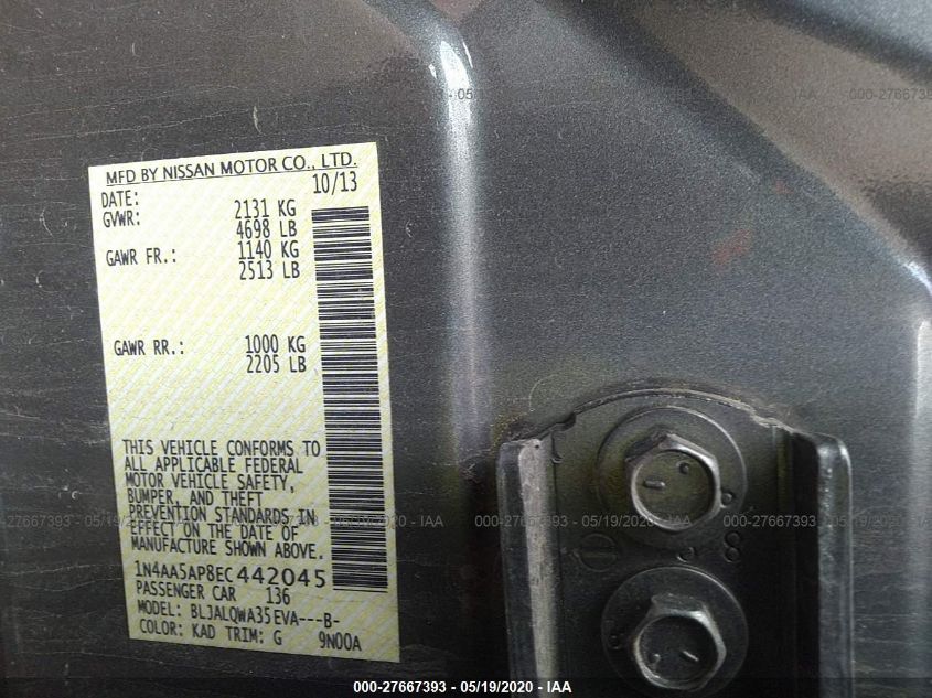 2014 NISSAN MAXIMA 3.5 S 1N4AA5AP8EC442045