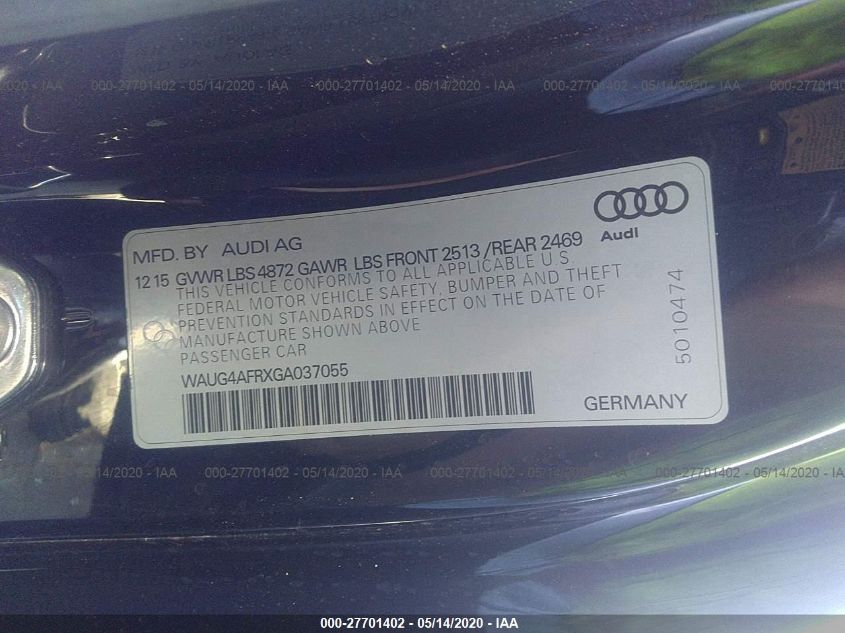 2016 AUDI S5 PREMIUM PLUS WAUG4AFRXGA037055