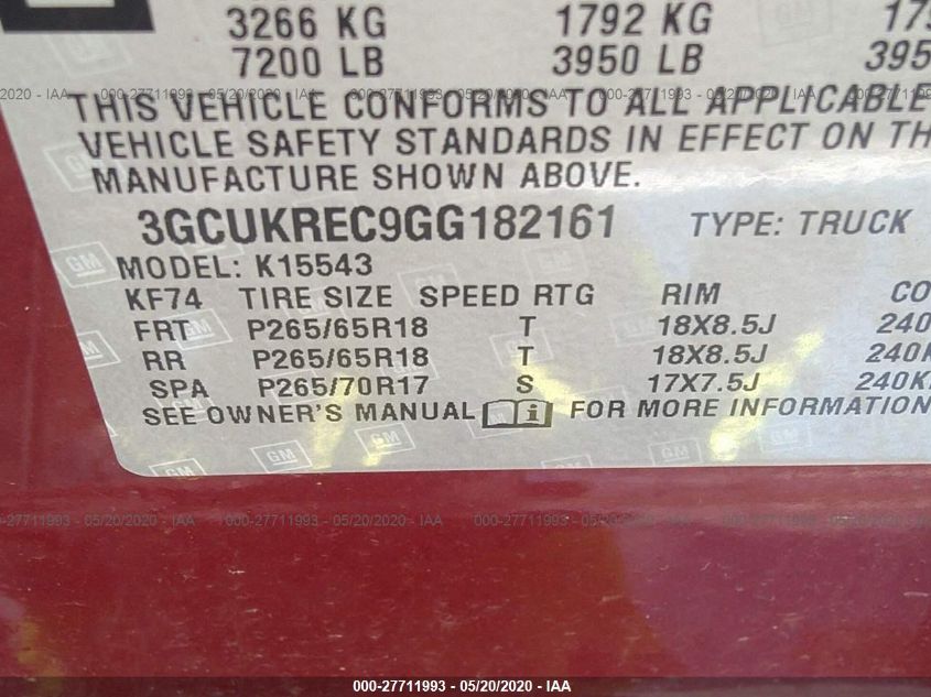 2016 CHEVROLET SILVERADO 1500 K1500 LT 3GCUKREC9GG182161