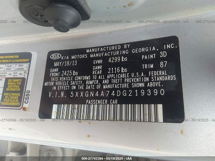 2013 KIA OPTIMA EX 5XXGN4A74DG219390