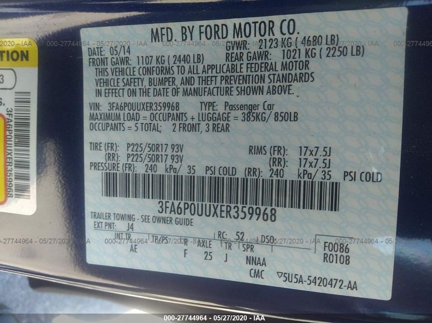 2014 FORD FUSION S HYBRID 3FA6P0UUXER359968