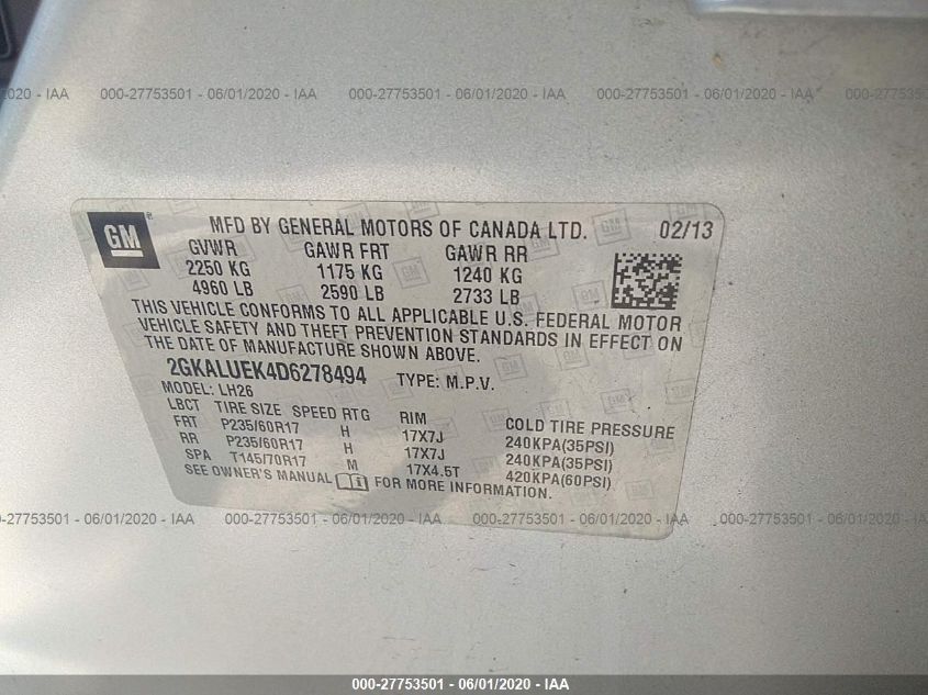 2013 GMC TERRAIN SLT 2GKALUEK4D6278494