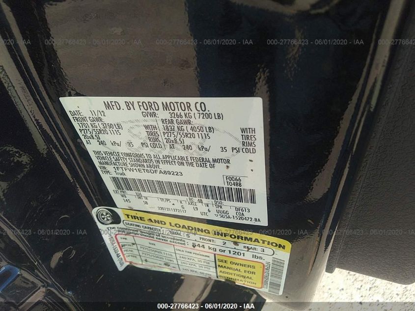 2013 FORD F-150 XL/XLT/FX4/LARIAT 1FTFW1ET6DFA89223