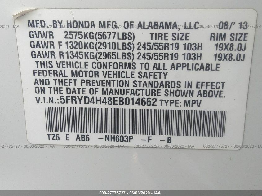 2014 ACURA MDX TECH PKG 5FRYD4H48EB014662