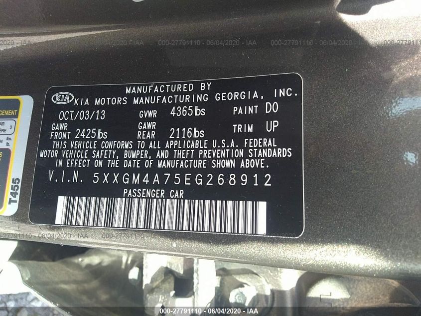 2014 KIA OPTIMA LX 5XXGM4A75EG268912