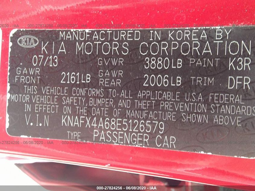 2014 KIA FORTE LX KNAFX4A68E5126579