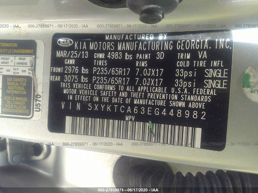 2014 KIA SORENTO LX 5XYKTCA63EG448982