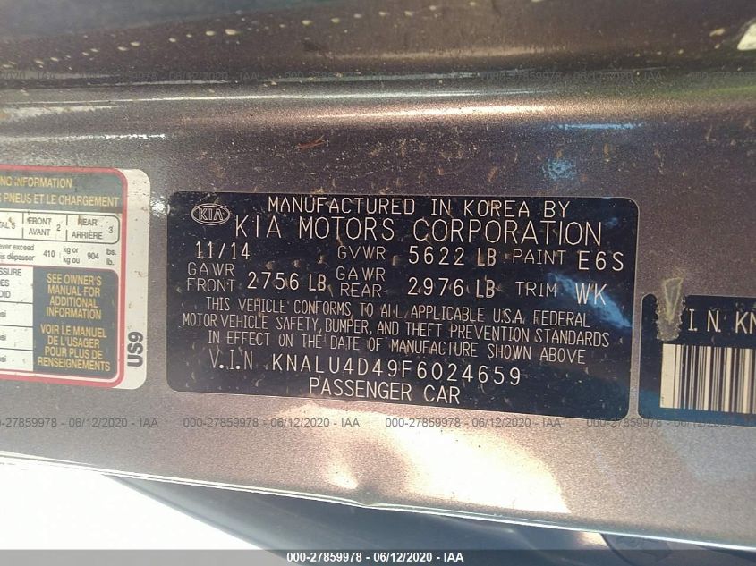 2015 KIA K900 KNALU4D49F6024659