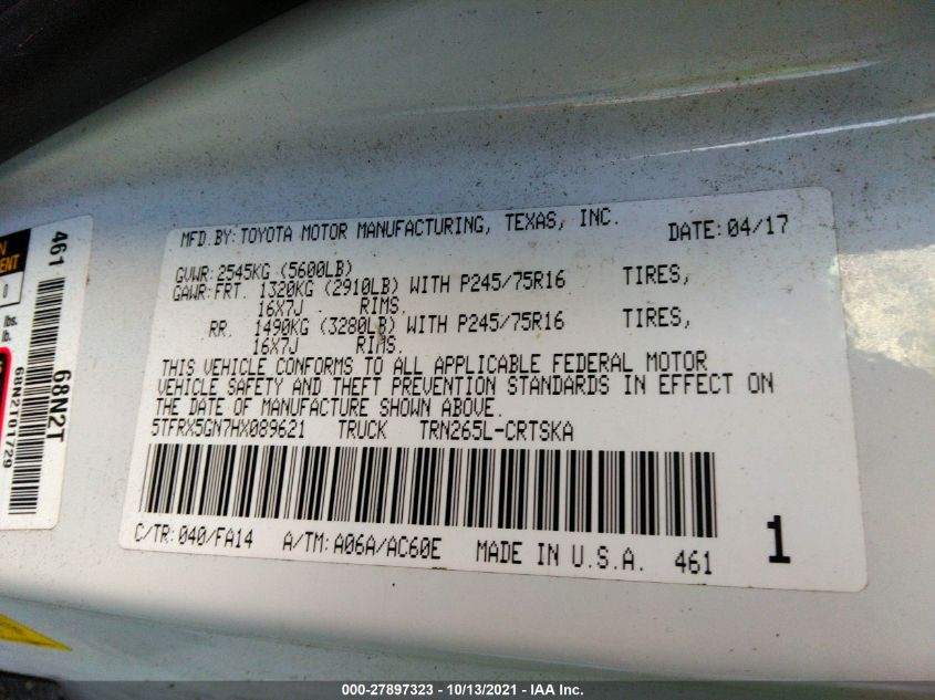 2017 TOYOTA TACOMA ACCESS CAB/SR/SR5 5TFRX5GN7HX089621