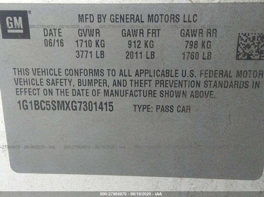 2016 CHEVROLET CRUZE LS 1G1BC5SMXG7301415