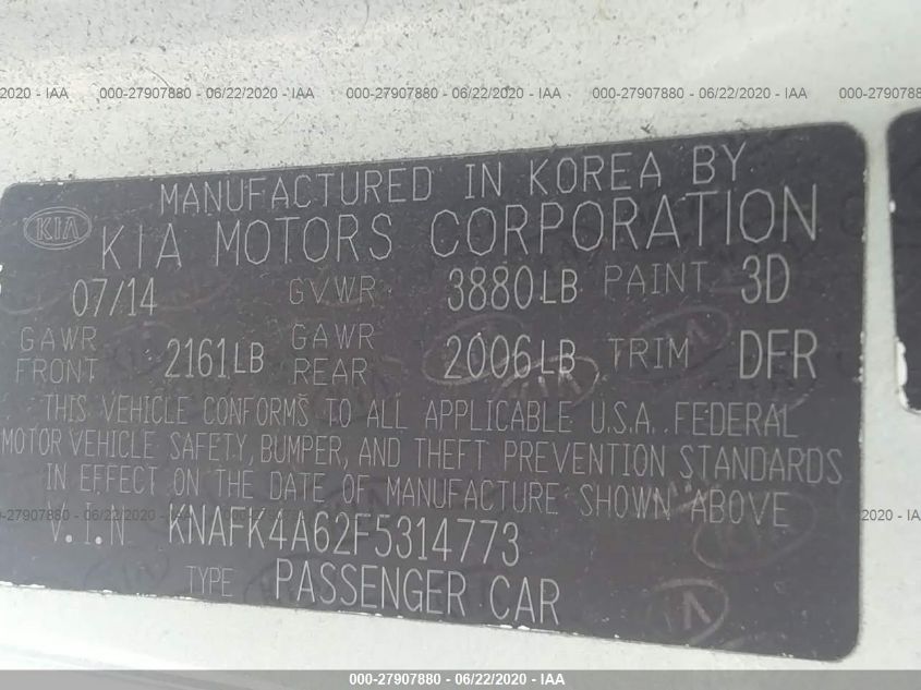 2015 KIA FORTE LX KNAFK4A62F5314773