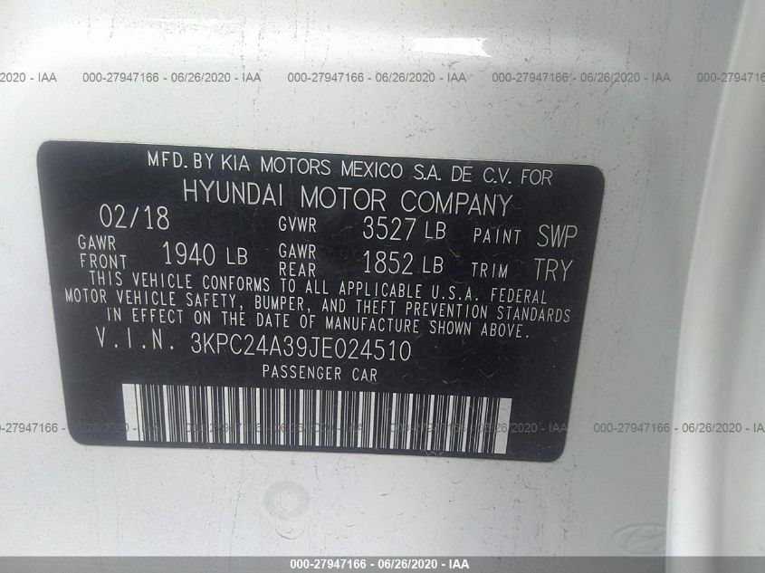 2018 HYUNDAI ACCENT SEL 3KPC24A39JE024510