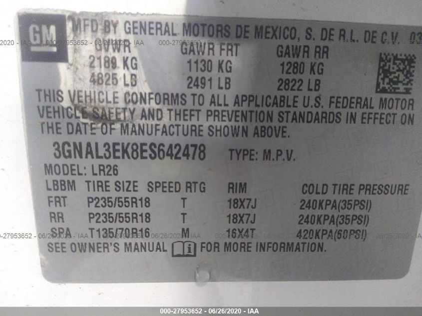 2014 CHEVROLET CAPTIVA SPORT FLEET LT 3GNAL3EK8ES642478